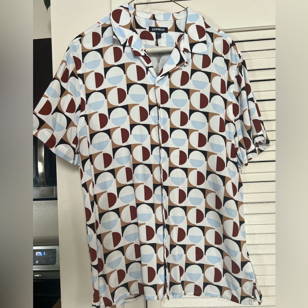 Express Color Block Shape Short Sleeve Button Down - image 1